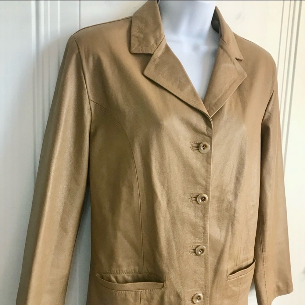 Vtg Women’s 44 10-12 Made in Italy Vera Pelle Tan Leather 4-Button Jacket in EUC - Picture 9 of 16
